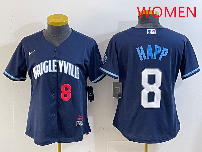 Women Chicago Cubs #8 Happ Blue City Edition Game 2025 Nike MLB Jersey style 5